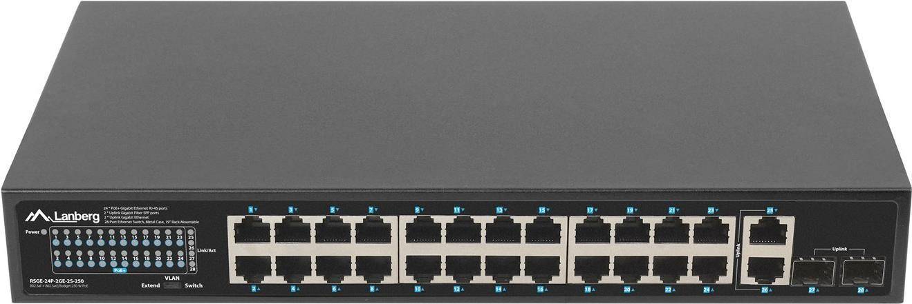 Lanberg Switch 24X 1GB DSP+/2X GB 2X SFP Rack 19 250W - RSGE-24P-2GE-2S-250