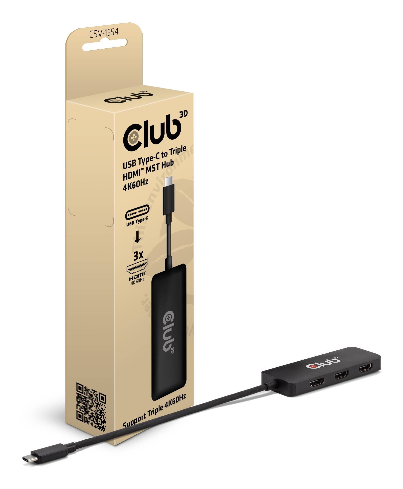 Club3D MST-Hub USB 3.2 Typ C > 3x HDMI 4K60Hz St/Bu retail - CSV-1554