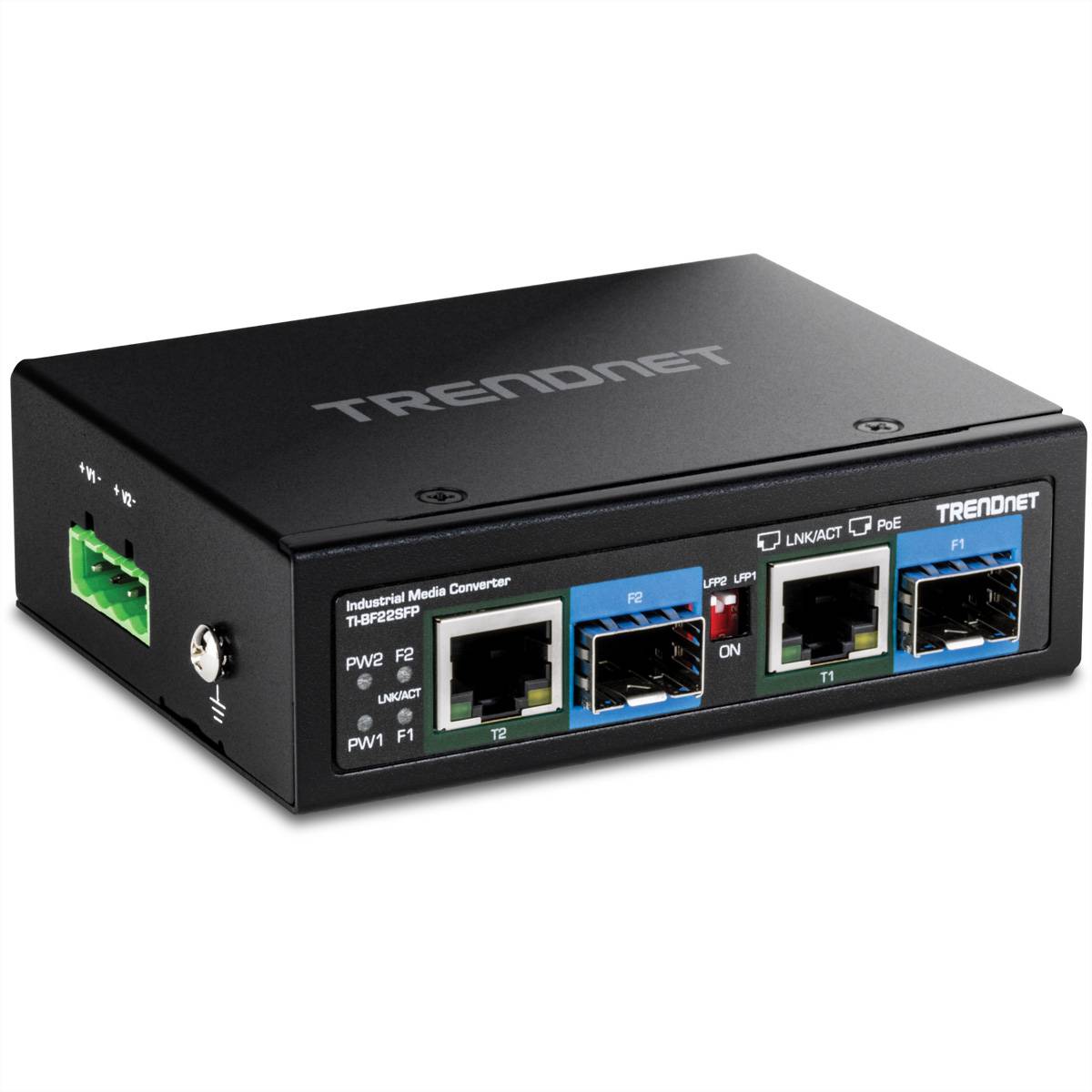 TRENDnet 2-Port Industrial SFP to Gigabit PoE++ Media Conv. - TI-BF22SFP