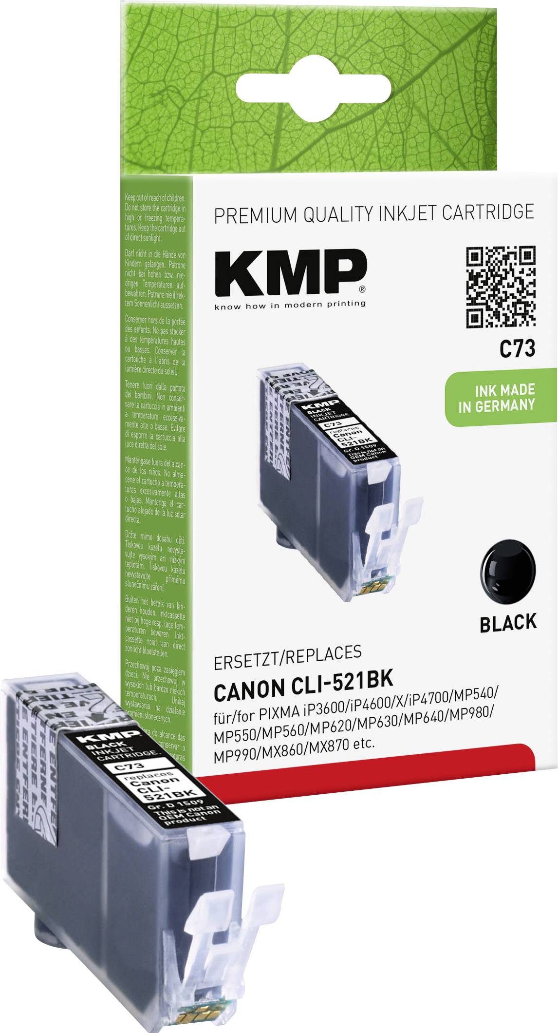 KMP Patrone Canon CLI521BK ph. black 1250/325S. C73 kompatibel - 1509,0001