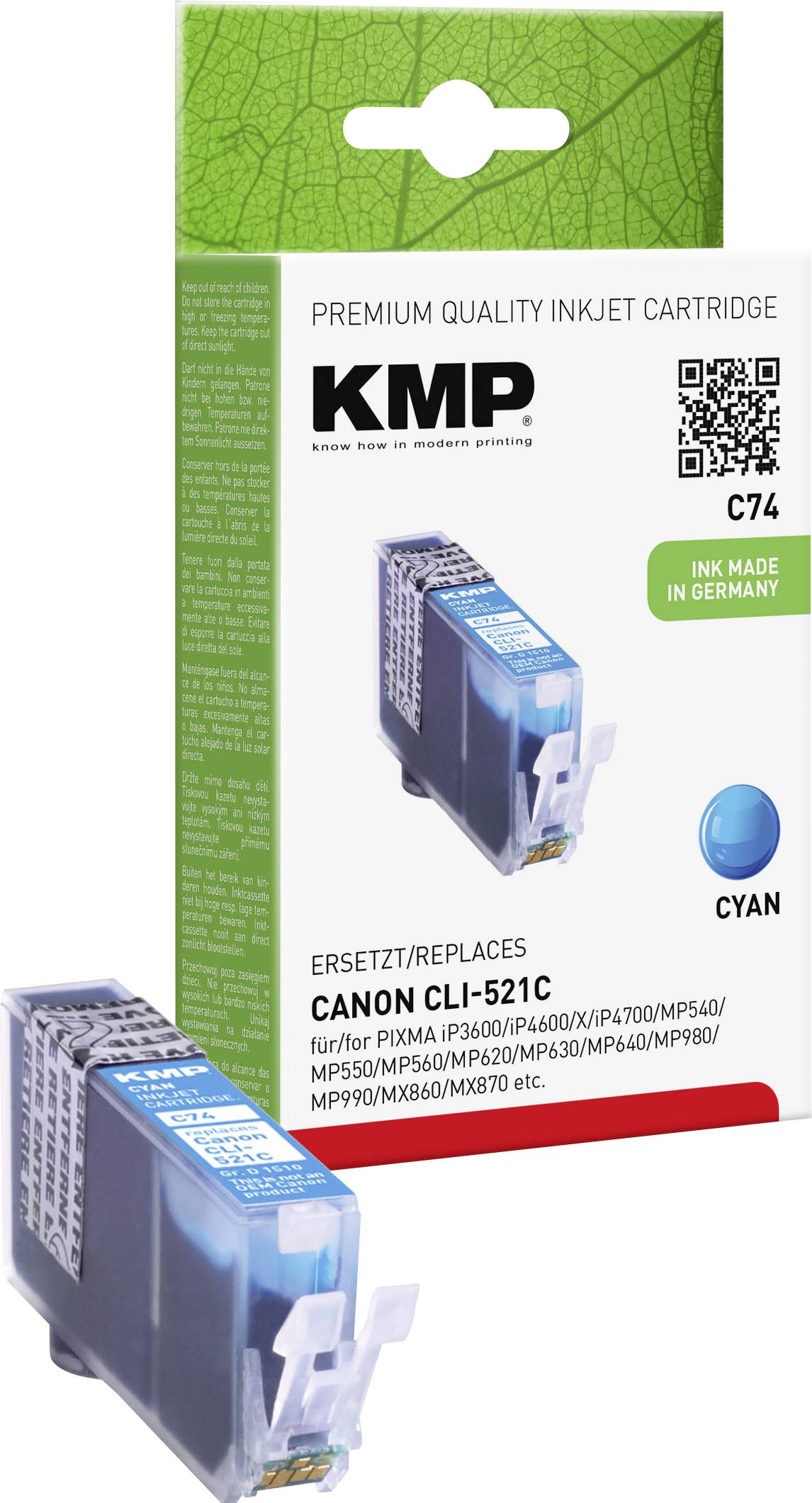 KMP Patrone Canon CLI521C cyan 535 S. C74 kompatibel - 1510,0003