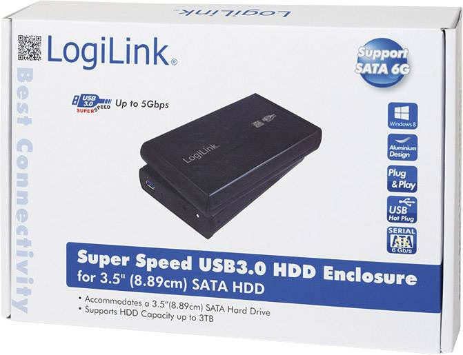 LogiLink Geh. 8.9cm (3,5) USB 3.0/SATA  Black  ALU m. N