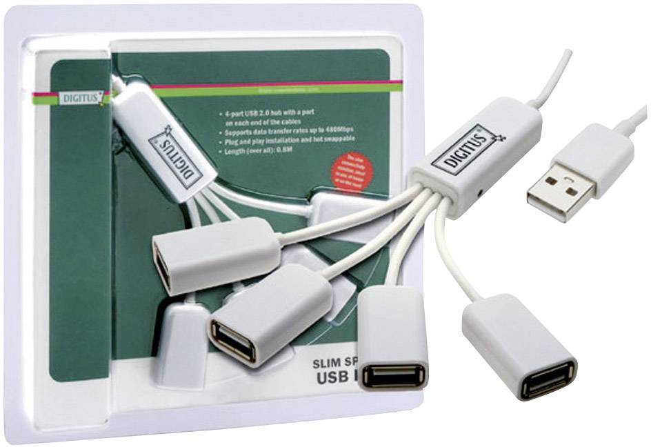 DIGITUS USB-Hub    4-Port 2.0->4xA2.0 integr. Kabel     weiß